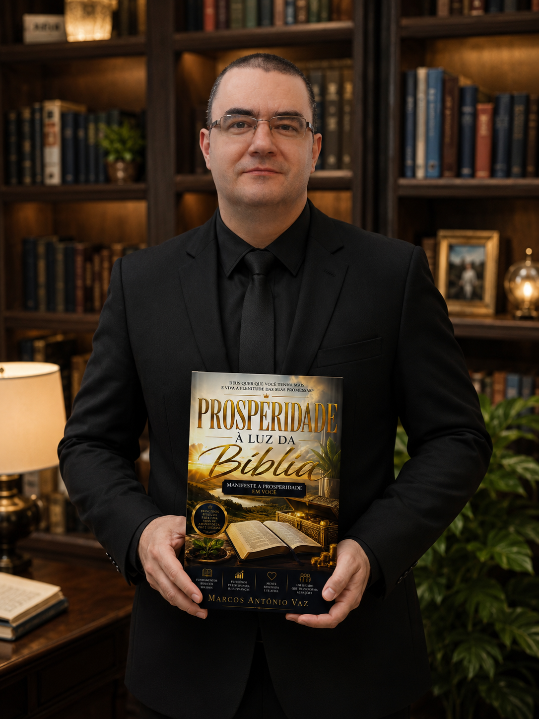 Marcos Antônio Vaz segurando o livro Prosperidade à Luz da Bíblia